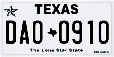 TX license plate DAO0910