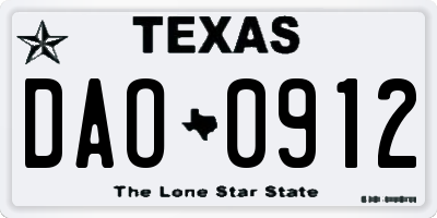TX license plate DAO0912