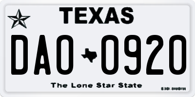 TX license plate DAO0920