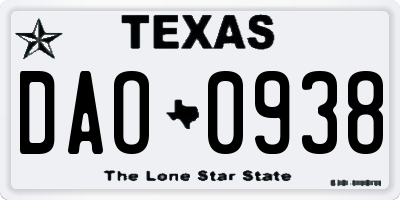 TX license plate DAO0938