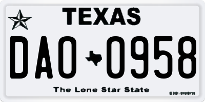 TX license plate DAO0958