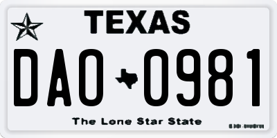 TX license plate DAO0981