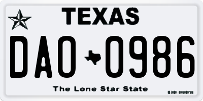 TX license plate DAO0986
