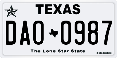 TX license plate DAO0987