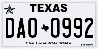TX license plate DAO0992