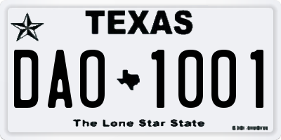 TX license plate DAO1001