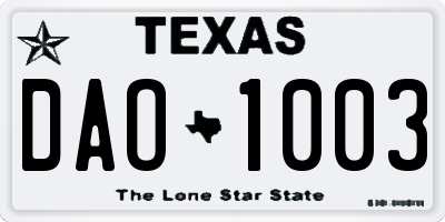 TX license plate DAO1003