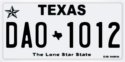 TX license plate DAO1012
