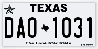 TX license plate DAO1031