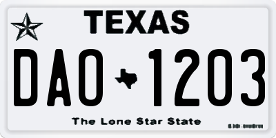 TX license plate DAO1203