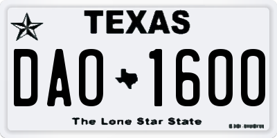 TX license plate DAO1600