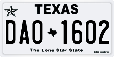 TX license plate DAO1602