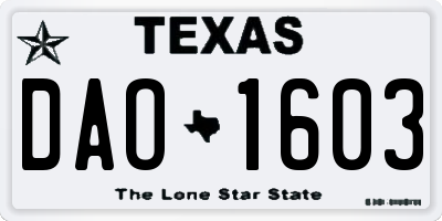 TX license plate DAO1603