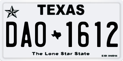 TX license plate DAO1612