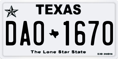 TX license plate DAO1670