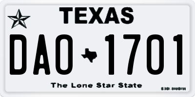 TX license plate DAO1701