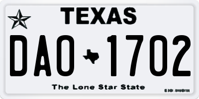 TX license plate DAO1702