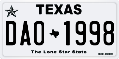 TX license plate DAO1998