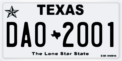 TX license plate DAO2001