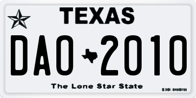 TX license plate DAO2010