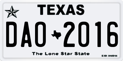 TX license plate DAO2016