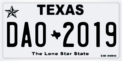 TX license plate DAO2019