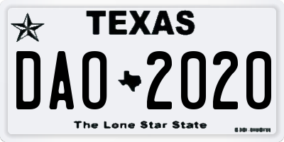 TX license plate DAO2020