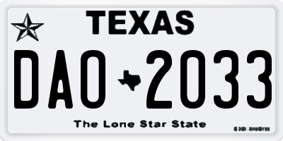 TX license plate DAO2033