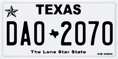 TX license plate DAO2070