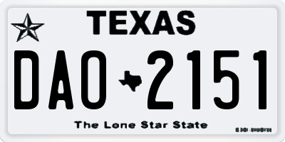 TX license plate DAO2151