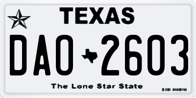 TX license plate DAO2603