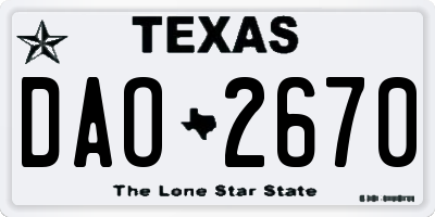 TX license plate DAO2670