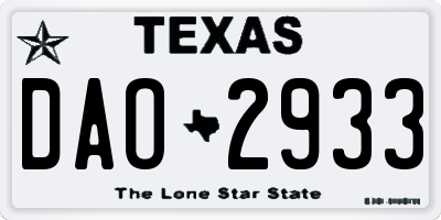 TX license plate DAO2933