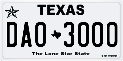 TX license plate DAO3000