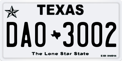 TX license plate DAO3002