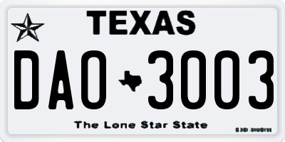 TX license plate DAO3003