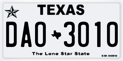 TX license plate DAO3010