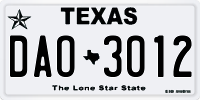 TX license plate DAO3012