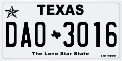 TX license plate DAO3016