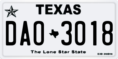 TX license plate DAO3018