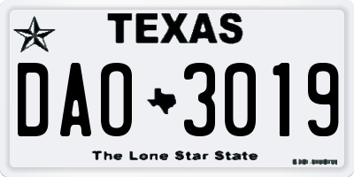 TX license plate DAO3019