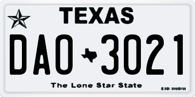 TX license plate DAO3021