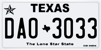 TX license plate DAO3033