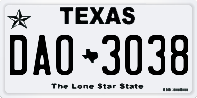 TX license plate DAO3038