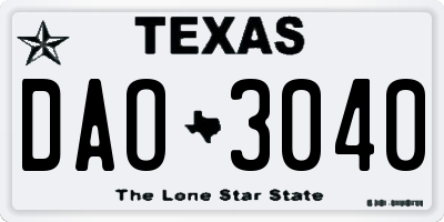TX license plate DAO3040