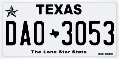 TX license plate DAO3053