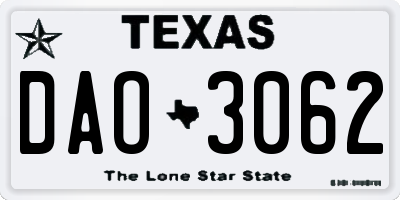 TX license plate DAO3062