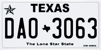 TX license plate DAO3063