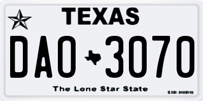 TX license plate DAO3070