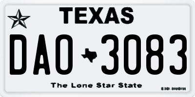 TX license plate DAO3083